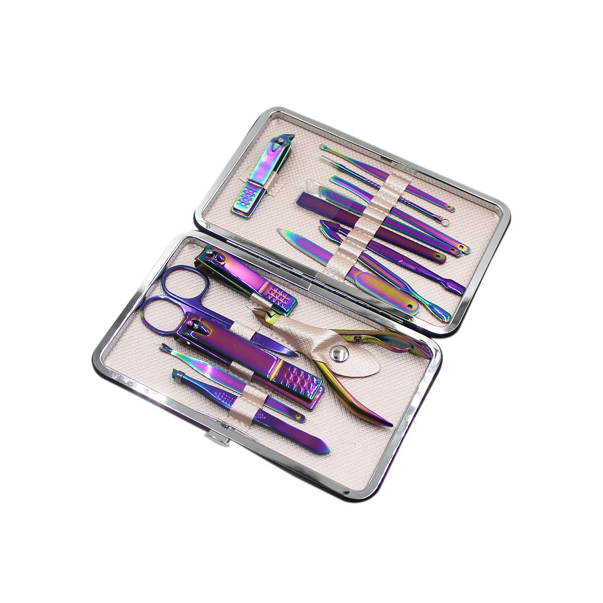Professional Stainless Steel Chameleon Nail Clipper Travel & Grooming Kit Nail Tools Manicure & Pedicure Set of 15pcs with Luxurious Case(Purple)